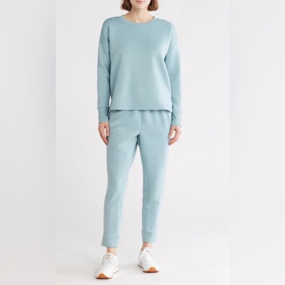 Apana Large 2 pc Scuba coordinating yoga athletic set sweatpants shirt top blue - Picture 1 of 7